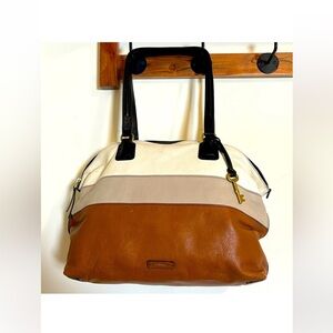 Fossil Tas Satchel Purse Handbag Neutral Multi Brown Cream Black